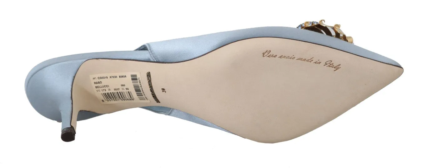 Blue Silk Bellucci Crystal Slingbacks Shoes