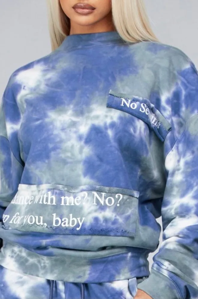 Blue Tie-Dye Sweatshirt Pants Set