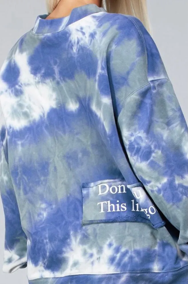 Blue Tie-Dye Sweatshirt Pants Set