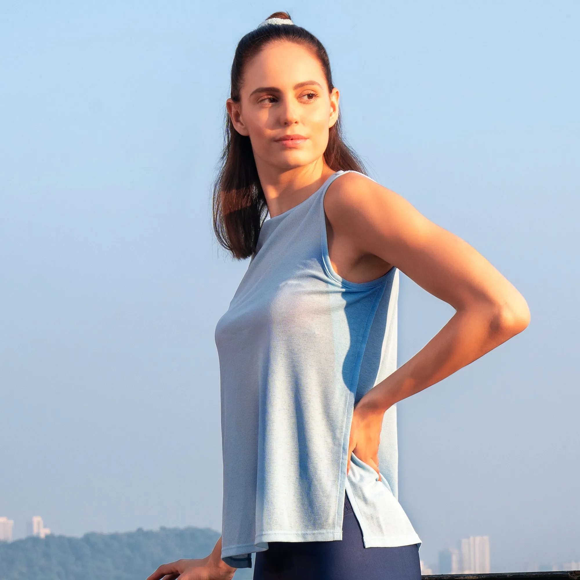 Boat Neck Coverup Tee with Side Slit