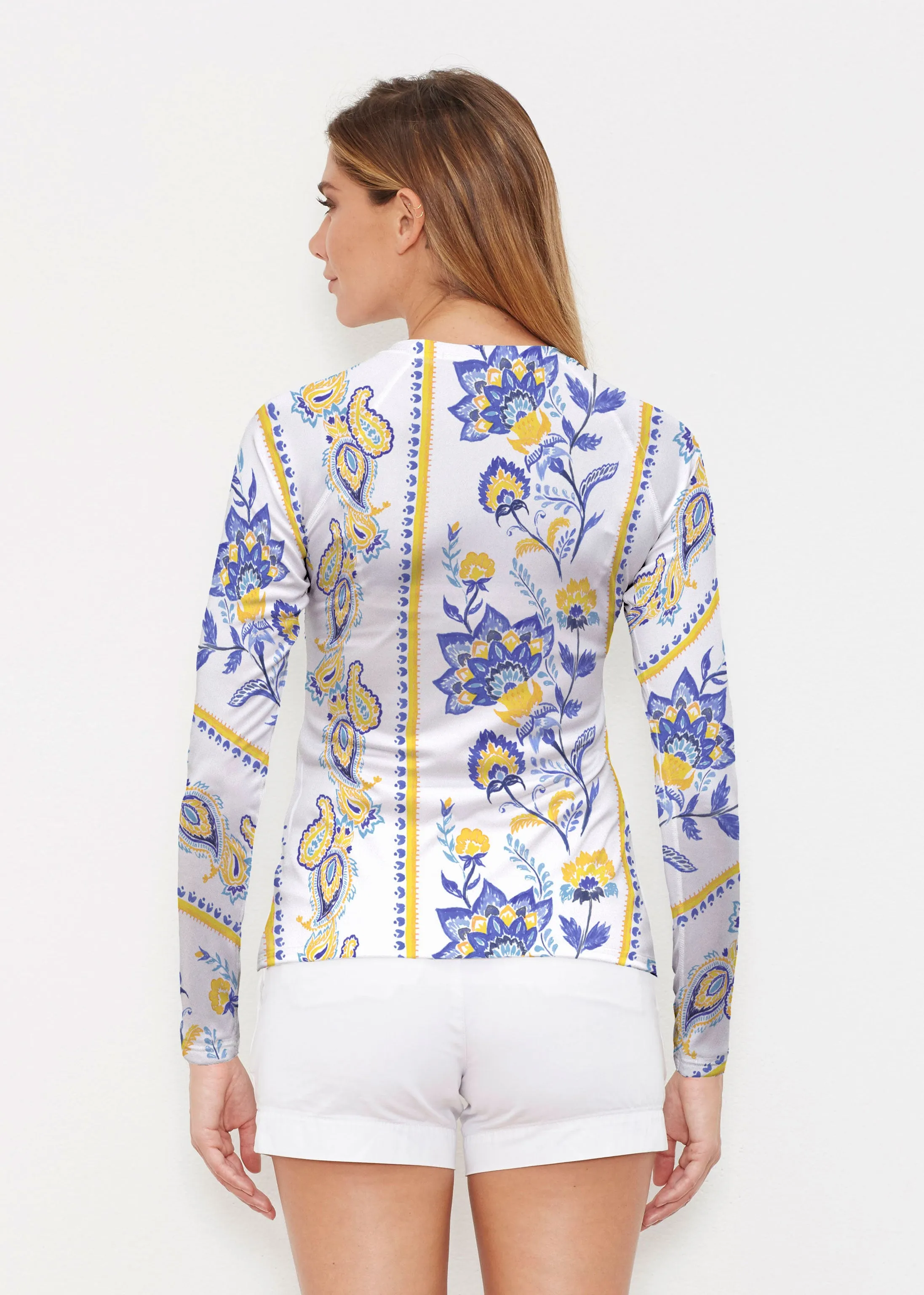 Bohemian Chintz Yellow (7898) ~ Long Sleeve Rash Guard