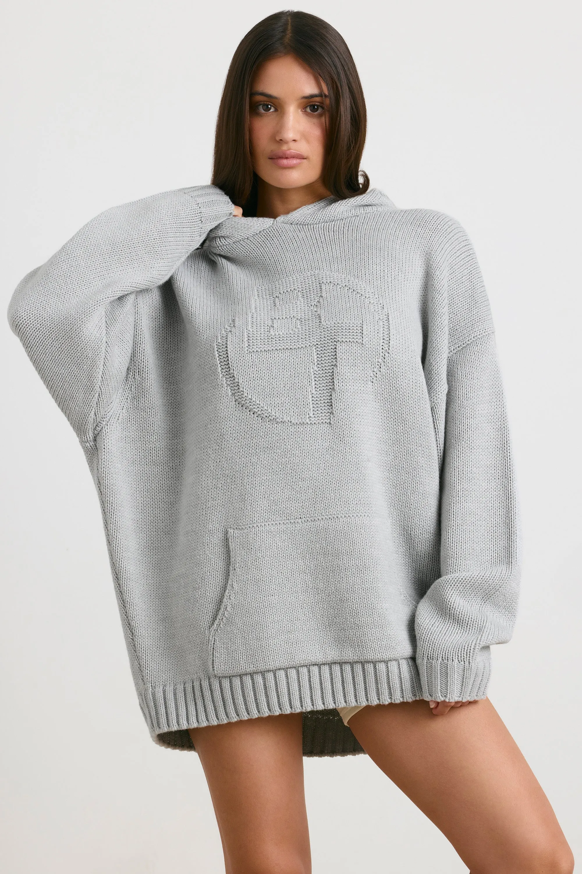 Boyfriend - Oversized Chunky Knit Hoodie in Heather Grey