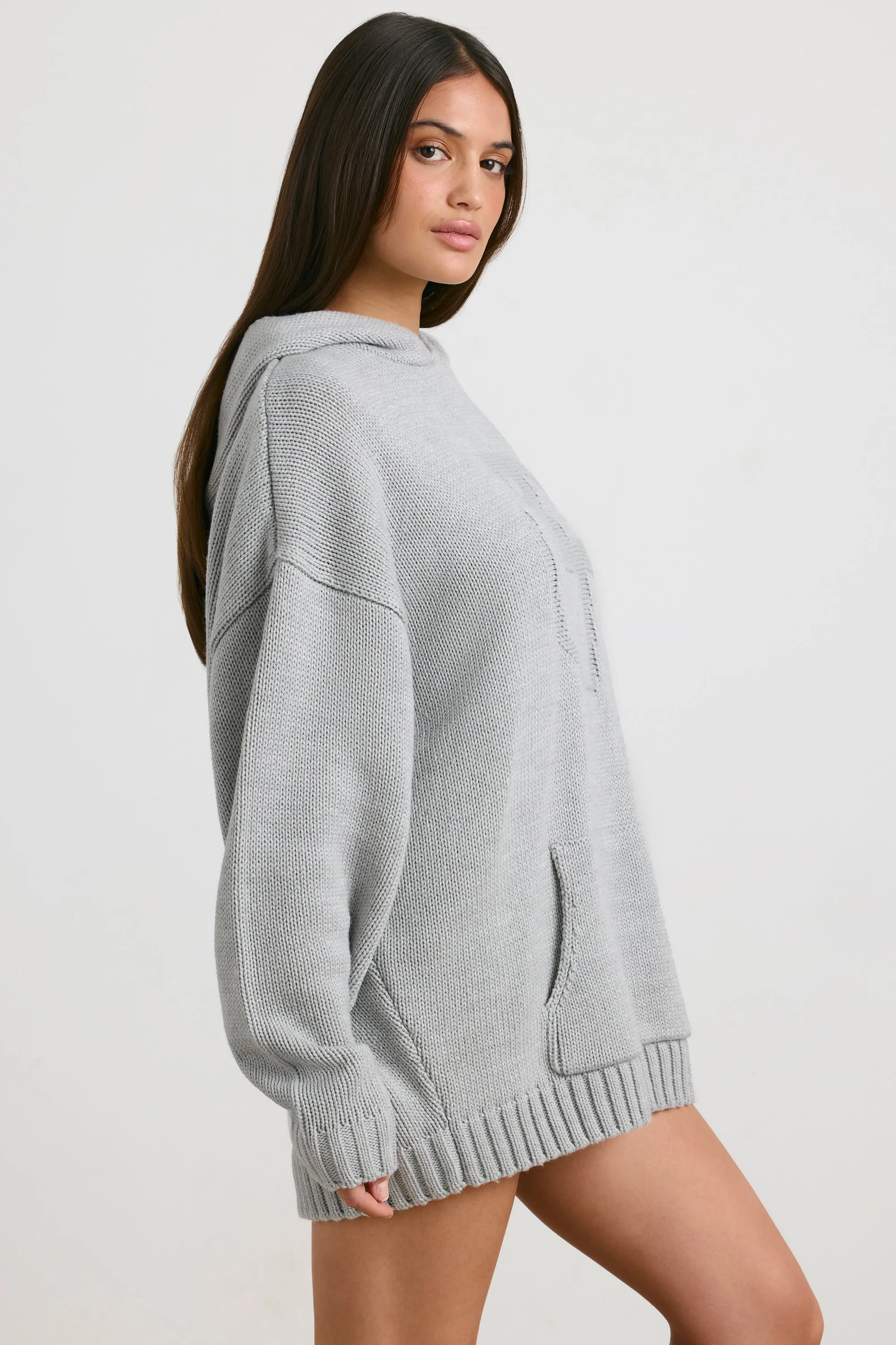 Boyfriend - Oversized Chunky Knit Hoodie in Heather Grey