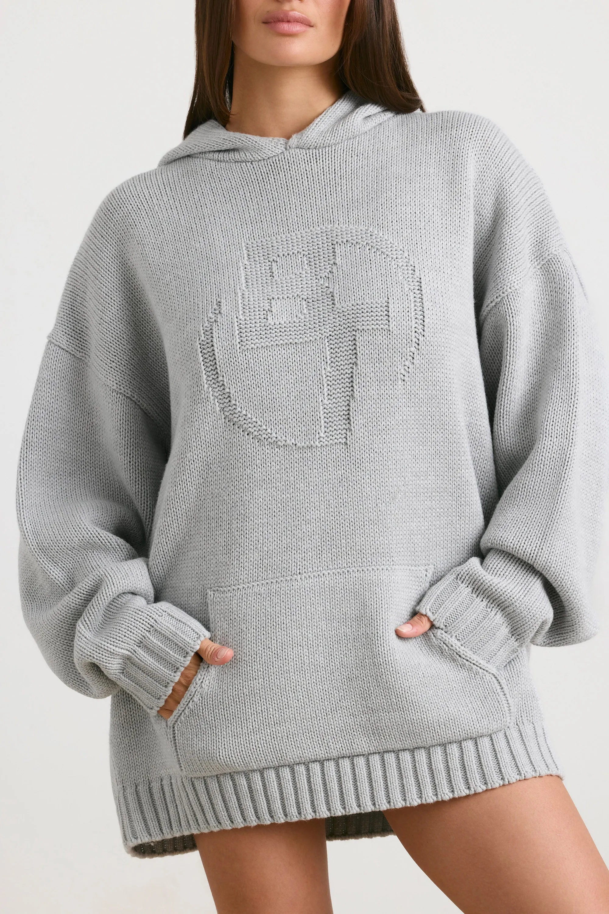 Boyfriend - Oversized Chunky Knit Hoodie in Heather Grey