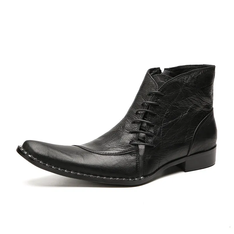 British Korean style men's casual high-top leather shoes brogue business sleeves increased short boots pointed toe Martin boots