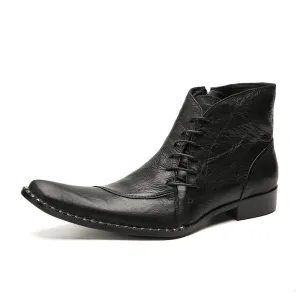 British Korean style men's casual high-top leather shoes brogue business sleeves increased short boots pointed toe Martin boots