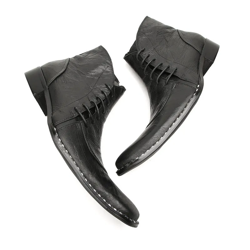 British Korean style men's casual high-top leather shoes brogue business sleeves increased short boots pointed toe Martin boots