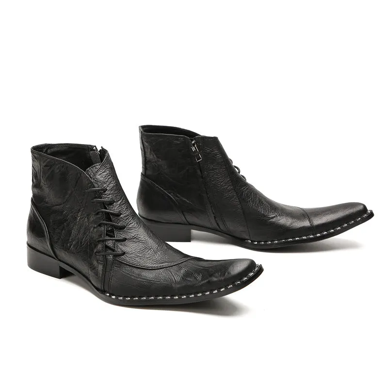 British Korean style men's casual high-top leather shoes brogue business sleeves increased short boots pointed toe Martin boots