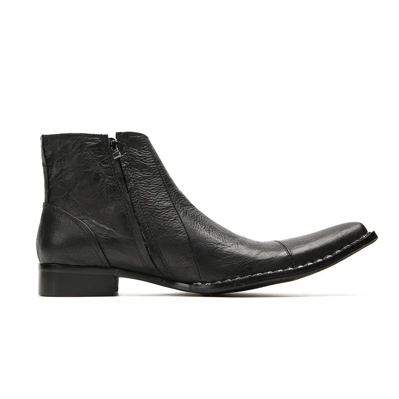 British Korean style men's casual high-top leather shoes brogue business sleeves increased short boots pointed toe Martin boots