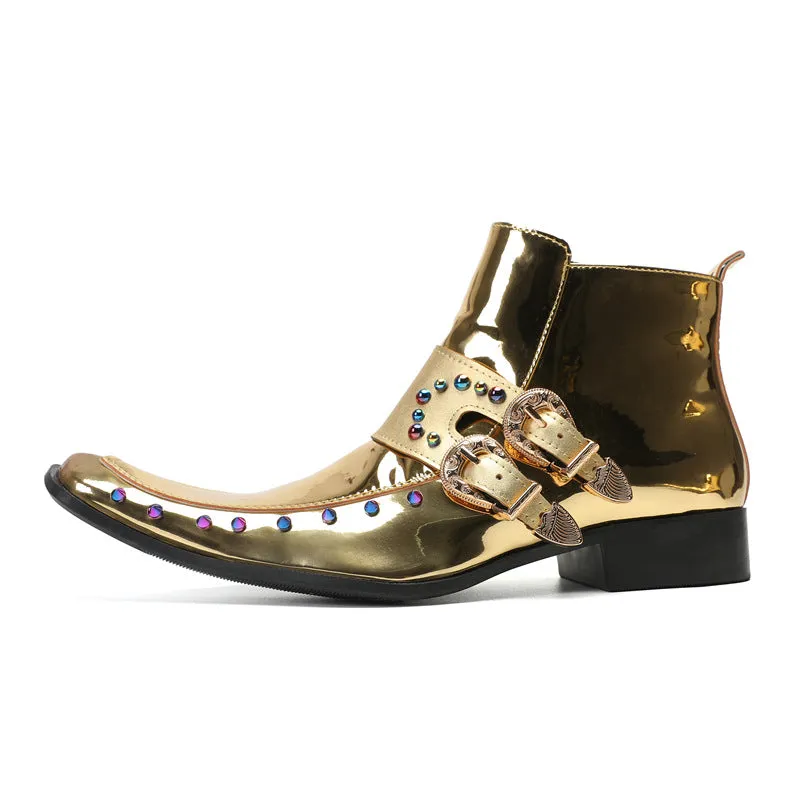 British square-toe cowhide shoes high-top suits formal men's leather boots business short boots handmade Chelsea boots men's glossy
