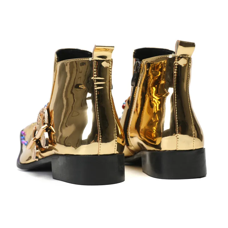 British square-toe cowhide shoes high-top suits formal men's leather boots business short boots handmade Chelsea boots men's glossy