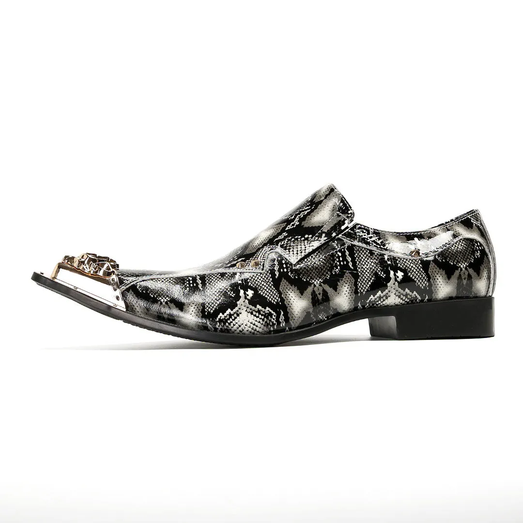 British triple joint men's business dress leather shoes pointed men's shoes gray brock handmade oxford shoes snakeskin pattern