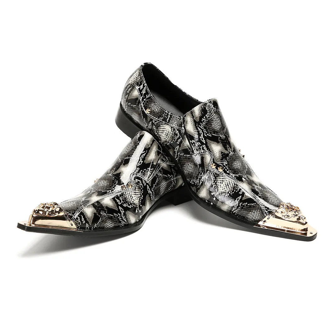 British triple joint men's business dress leather shoes pointed men's shoes gray brock handmade oxford shoes snakeskin pattern