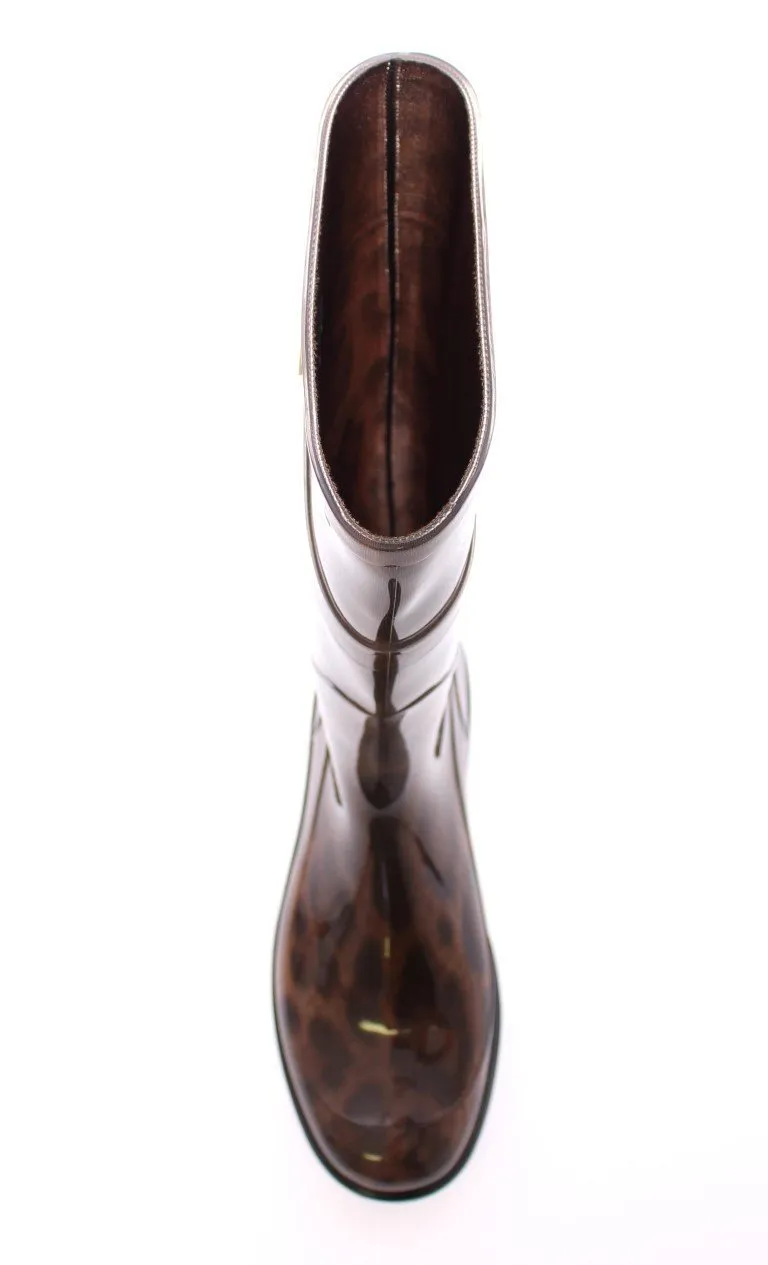 Brown Leopard Rubber Rain Boots