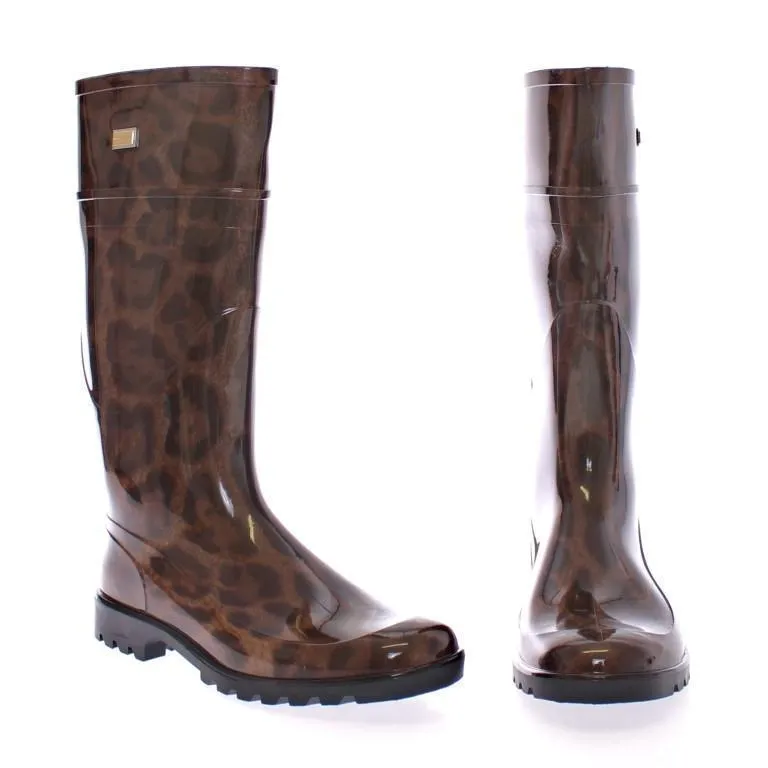 Brown Leopard Rubber Rain Boots