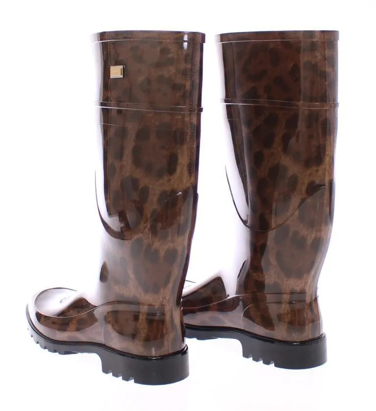 Brown Leopard Rubber Rain Boots