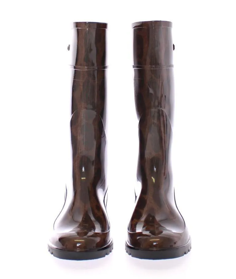 Brown Leopard Rubber Rain Boots