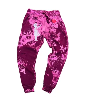 Burgundy Bleach Balloon Girl Embellished Tie Dye Joggers