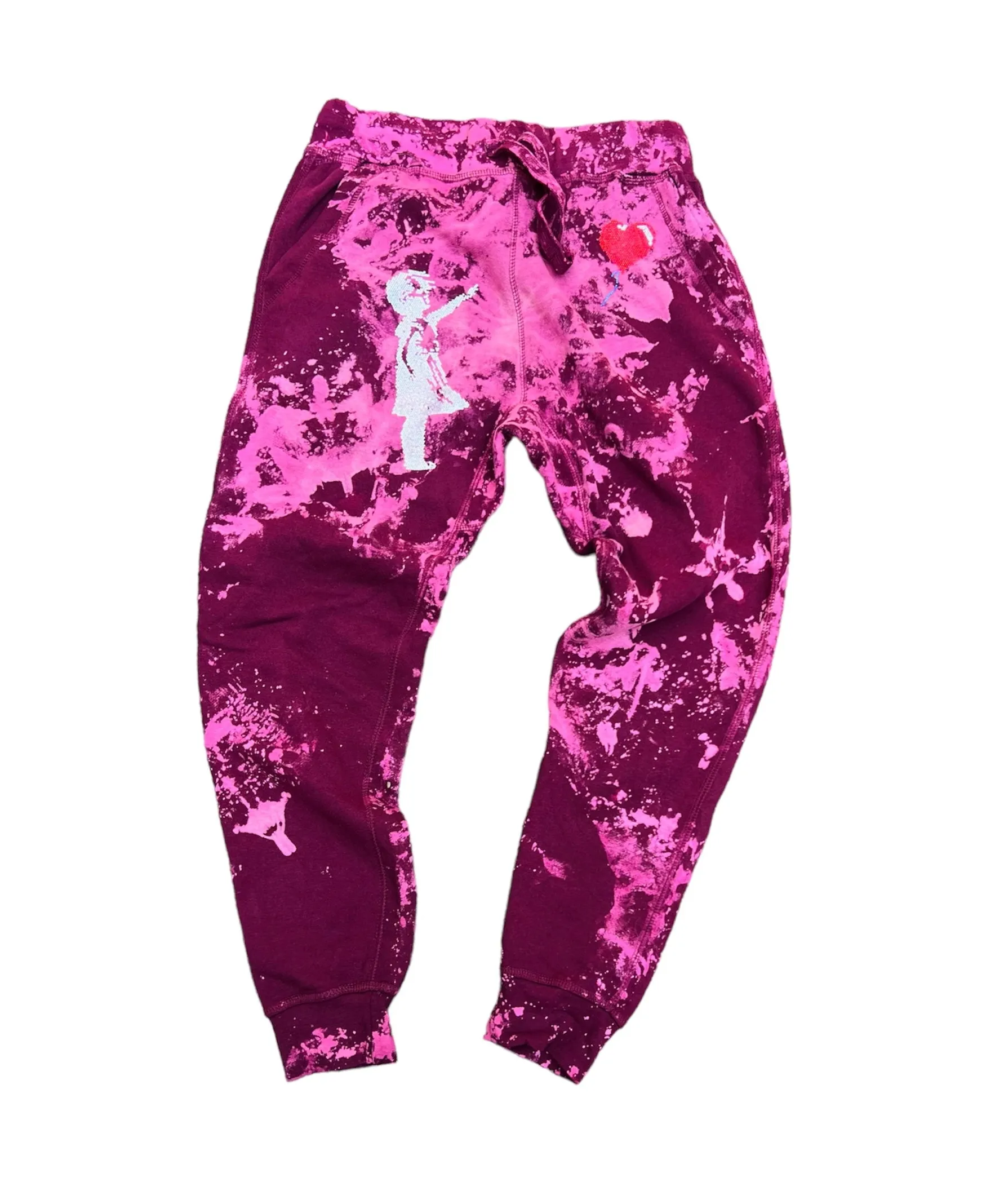Burgundy Bleach Balloon Girl Embellished Tie Dye Joggers