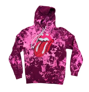 Burgundy Bleach Tie Dye Tongue Rhinestone Hoodie