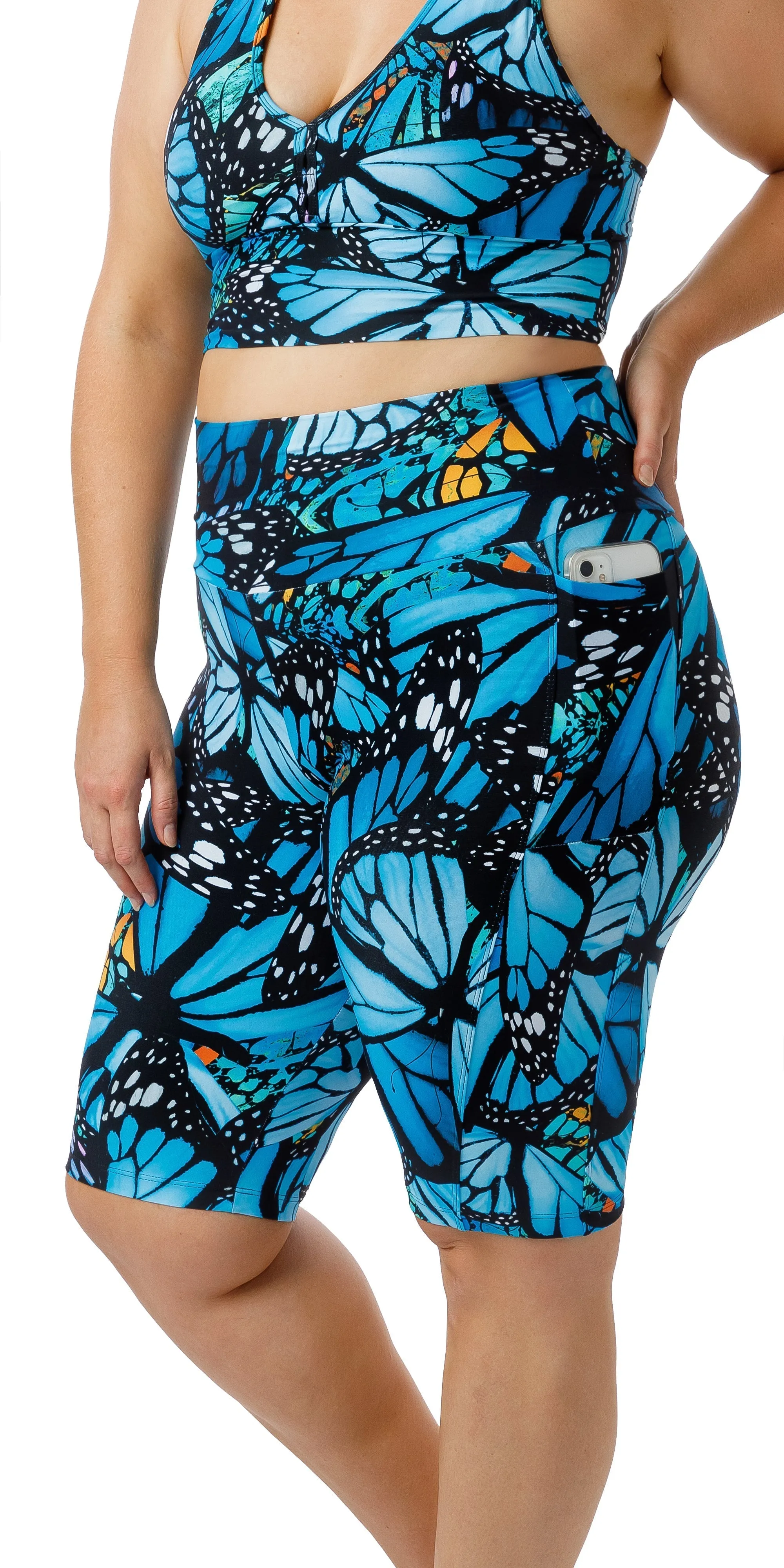 Butterfly Biker Shorts with Pockets