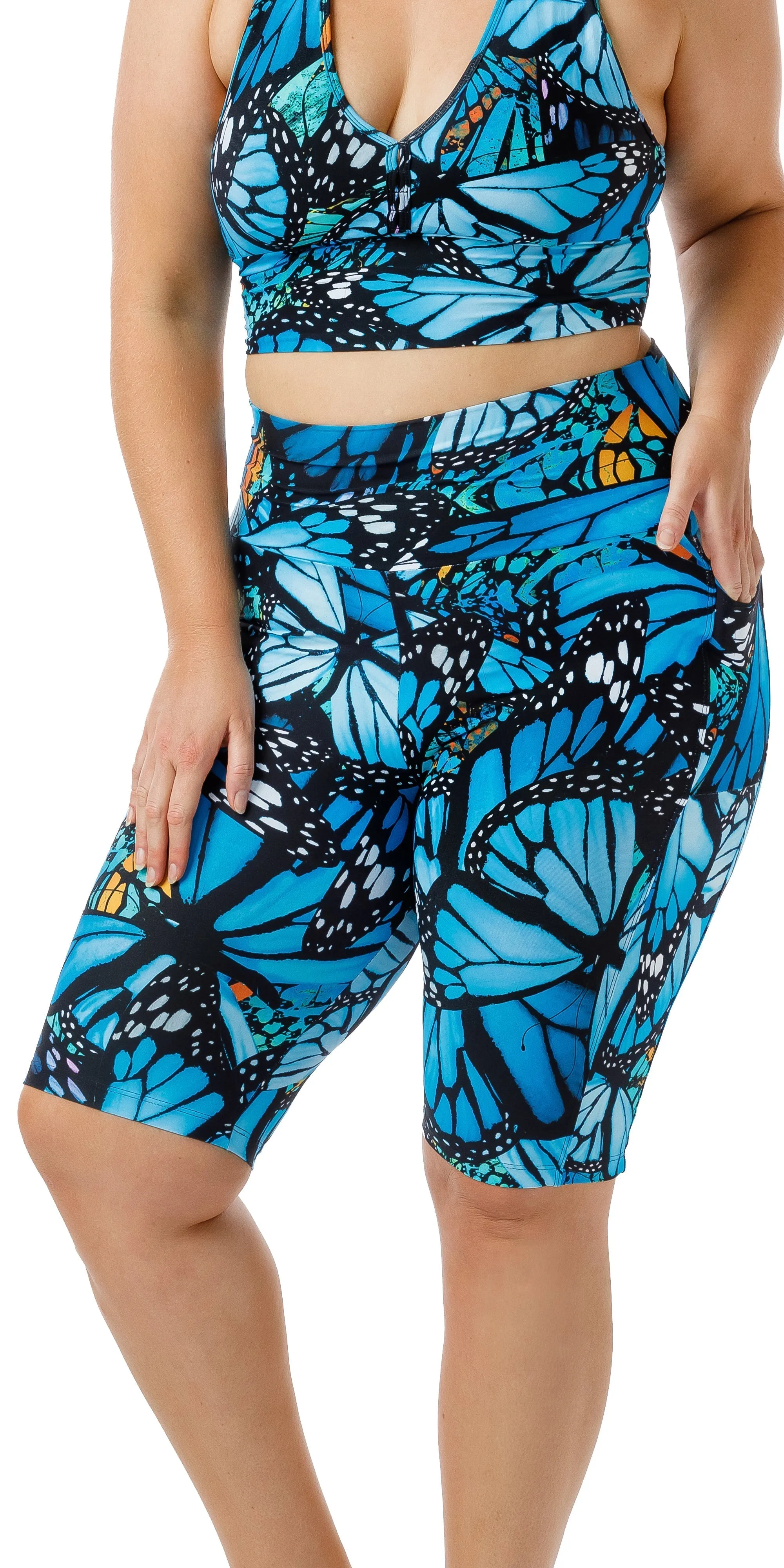 Butterfly Biker Shorts with Pockets