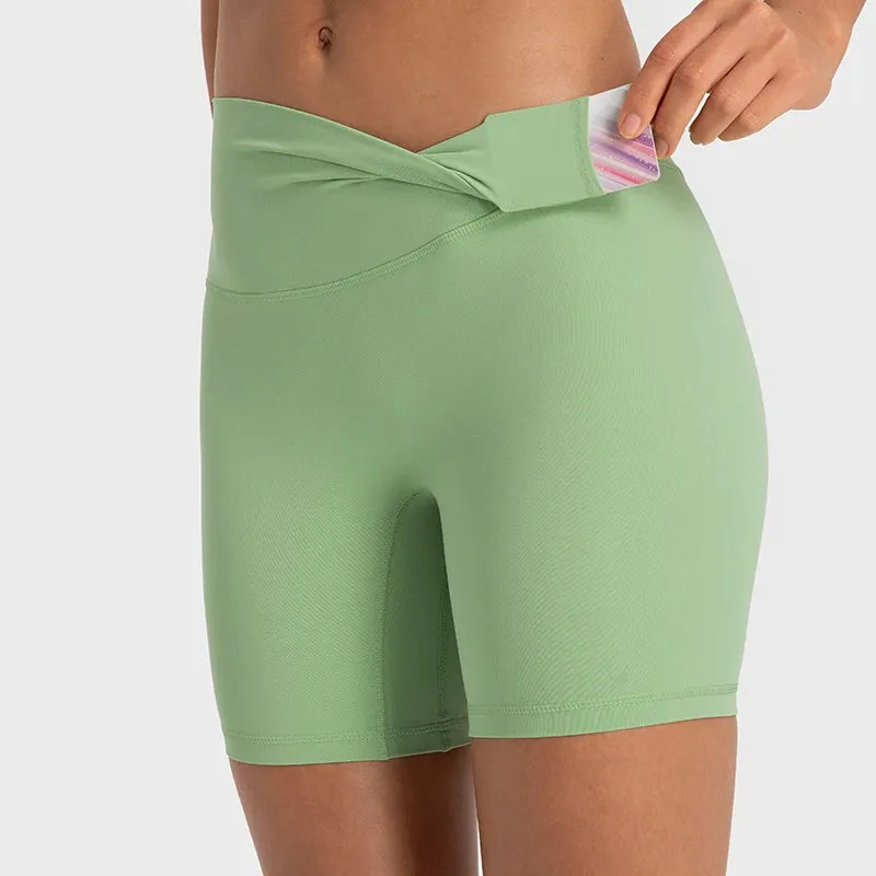 Buttery Soft High Waist Yoga Shorts for Women - Tummy Control Fitness Athletic Workout Running Shorts with Inner Pocket