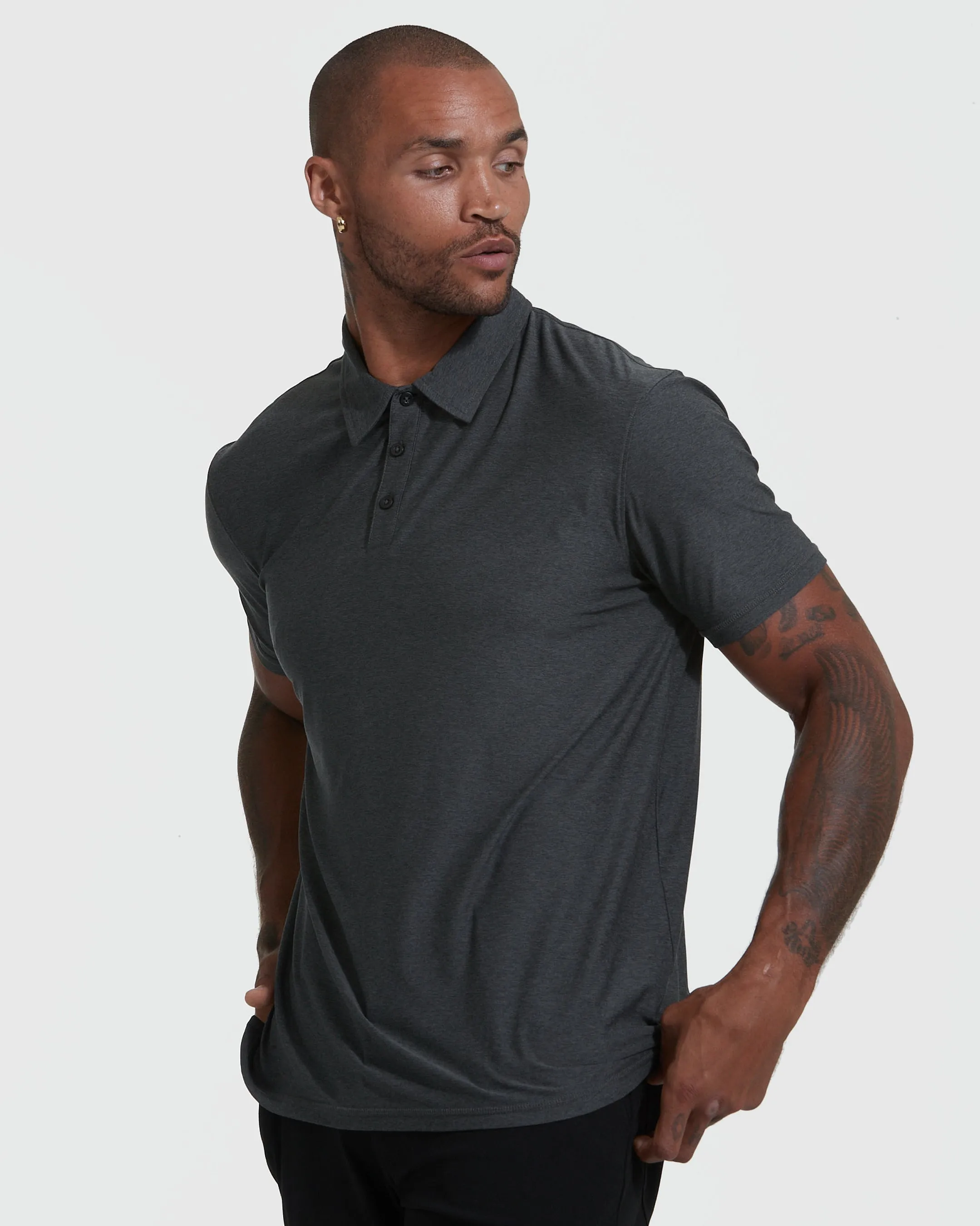Charcoal Heather Gray Active Short Sleeve Polo