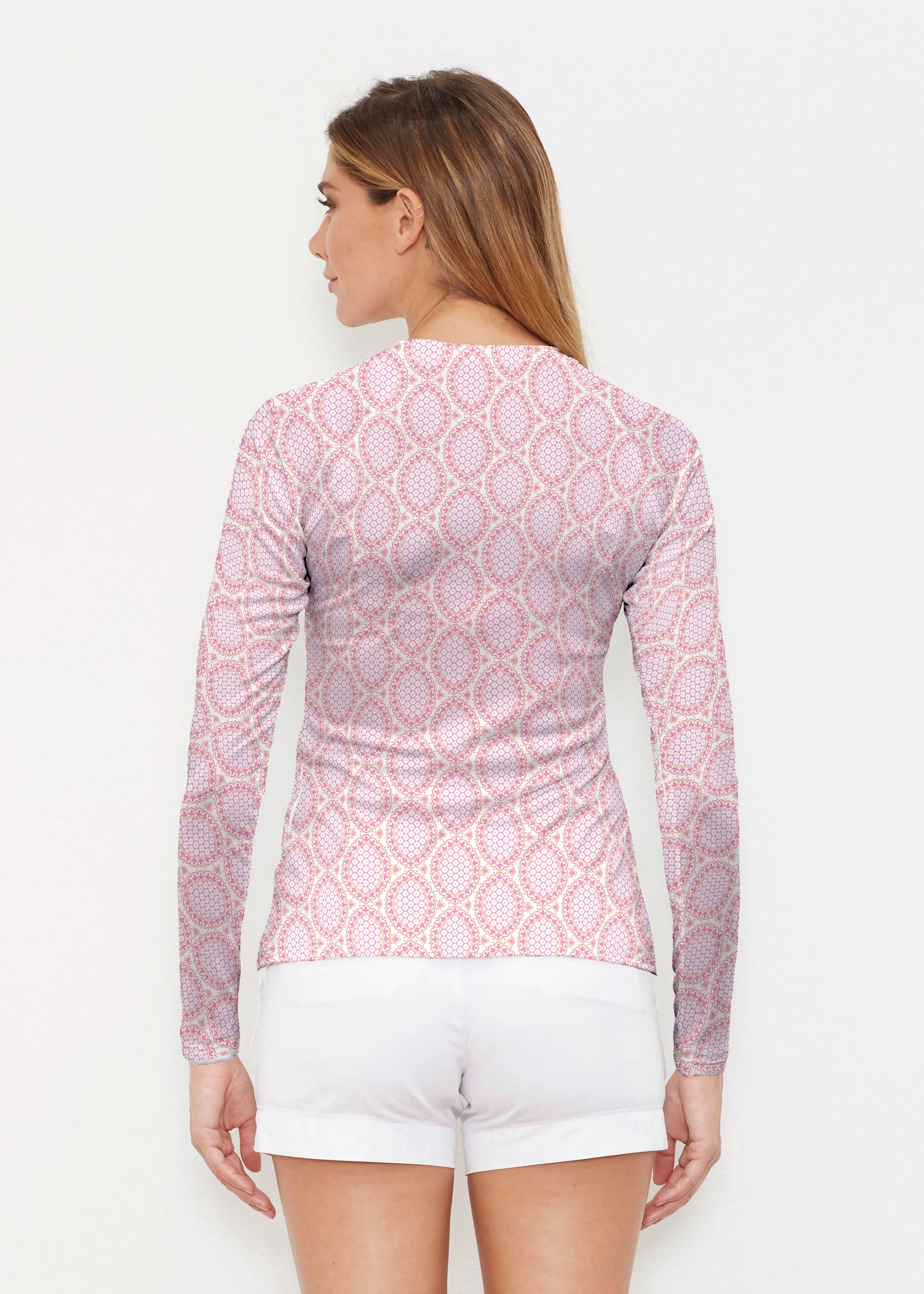 Coastal Lace Pink (7757) ~ Long Sleeve Rash Guard