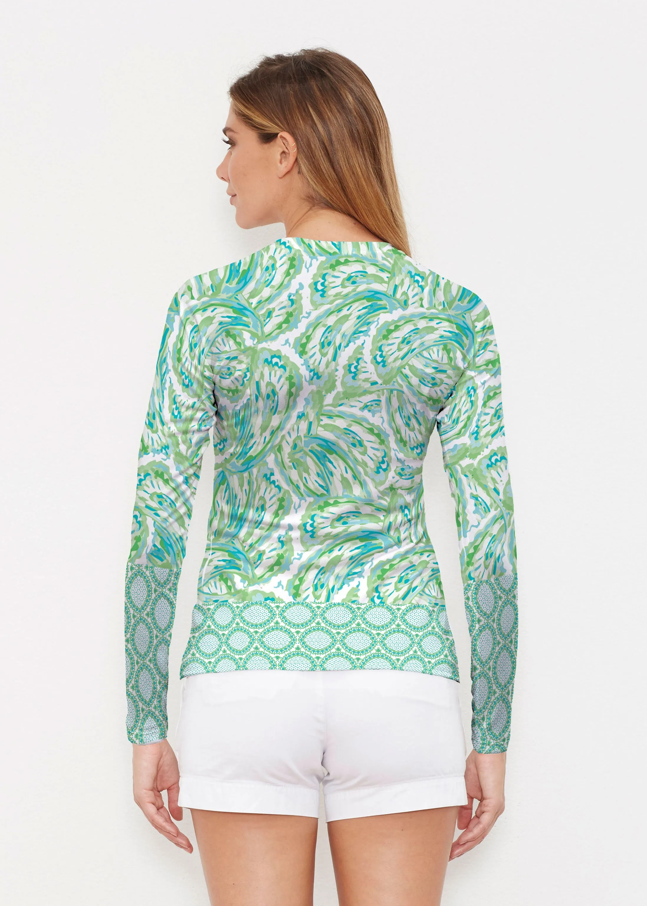 Coastal Paisley Lace Green (7690) ~ Long Sleeve Rash Guard