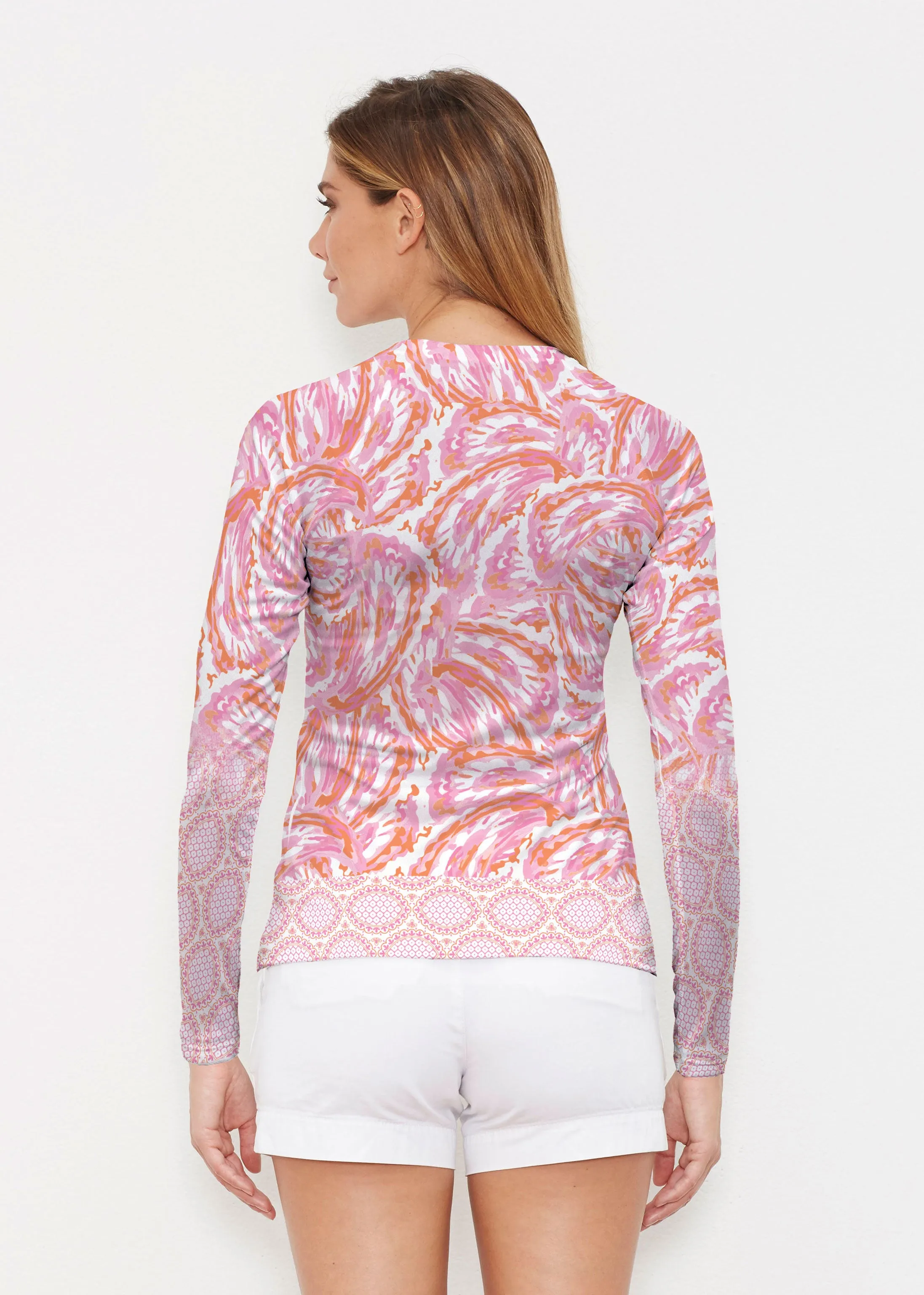 Coastal Paisley Pink (7754) ~ Long Sleeve Rash Guard