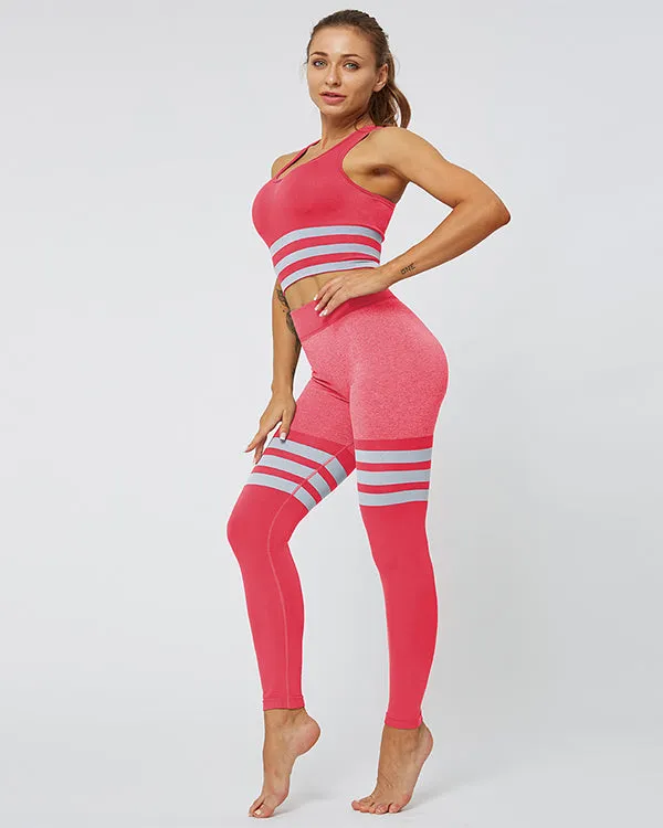 ColorBlock Sports Bras And High Waisted Leggings Gym Sets