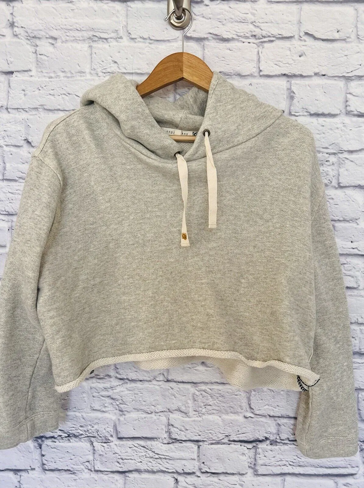 COPPER KEY Womens Cropped Sweatshirt Hoodie Size XL Beige Boxy Relaxed Fit