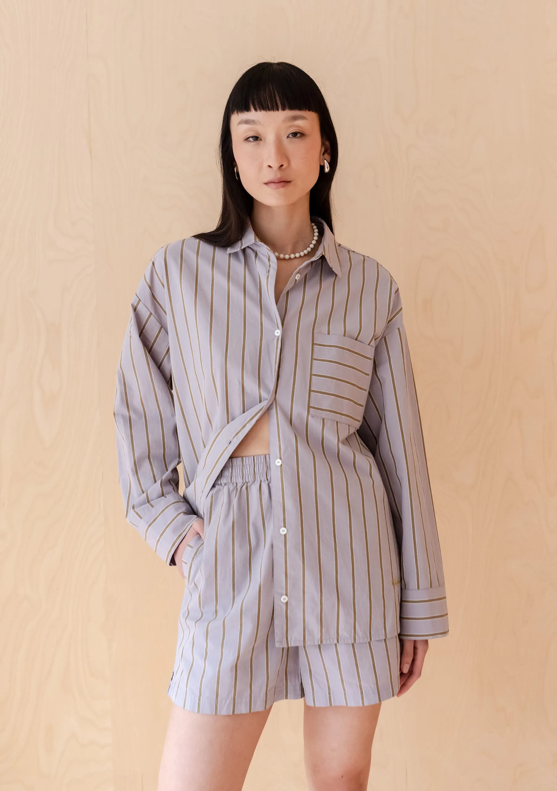 Cotton Shirt in Lilac Stripe
