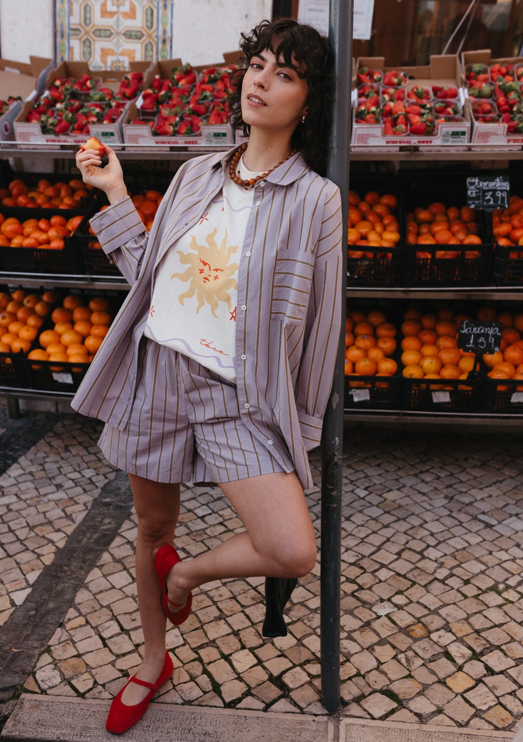 Cotton Shirt in Lilac Stripe
