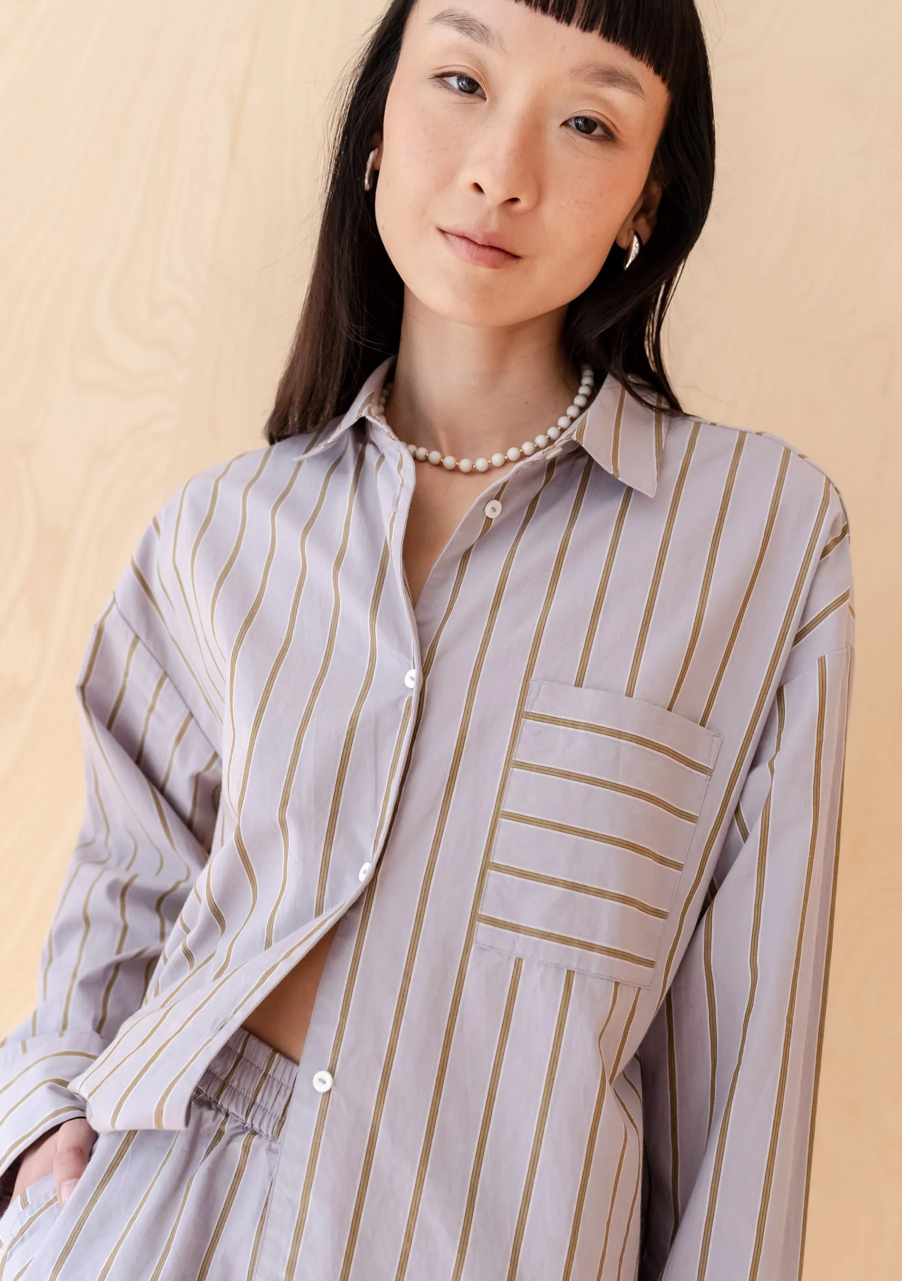 Cotton Shirt in Lilac Stripe