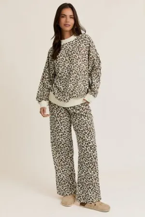 Cream Leopard Print Bow Sweatpants