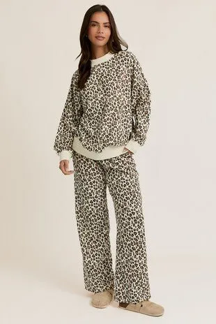 Cream Leopard Print Bow Sweatpants