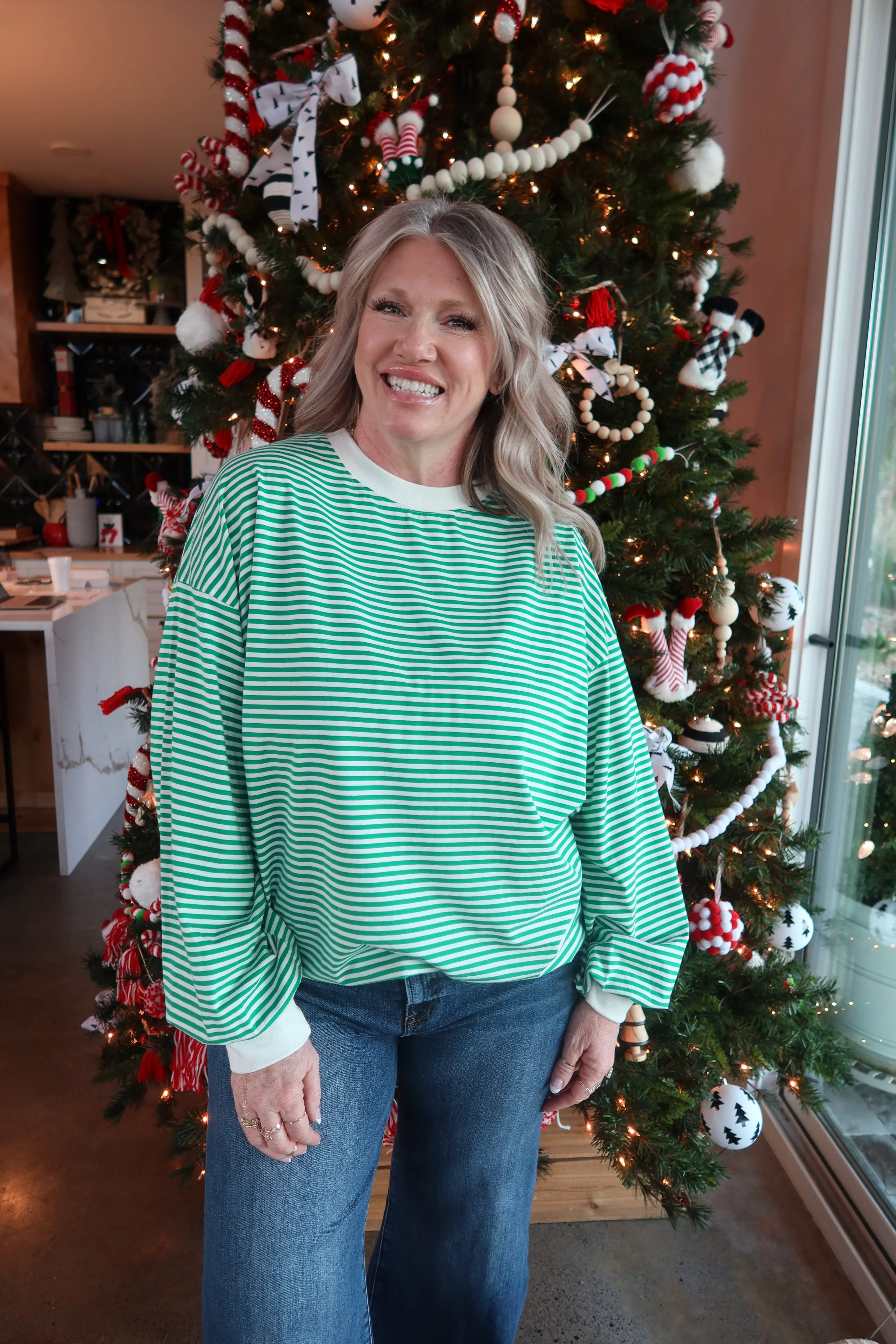Crew Neck Stripe LS Top