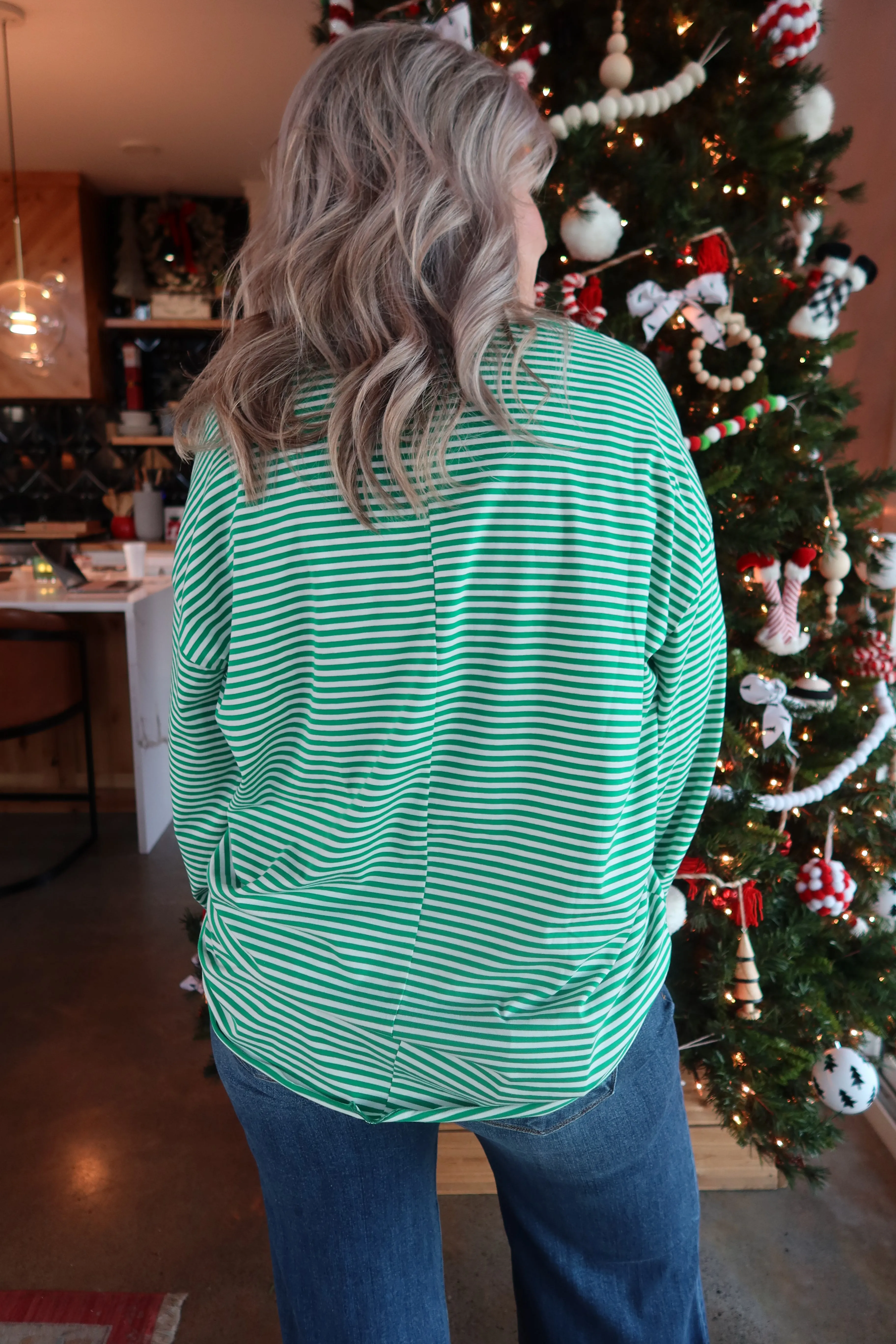 Crew Neck Stripe LS Top