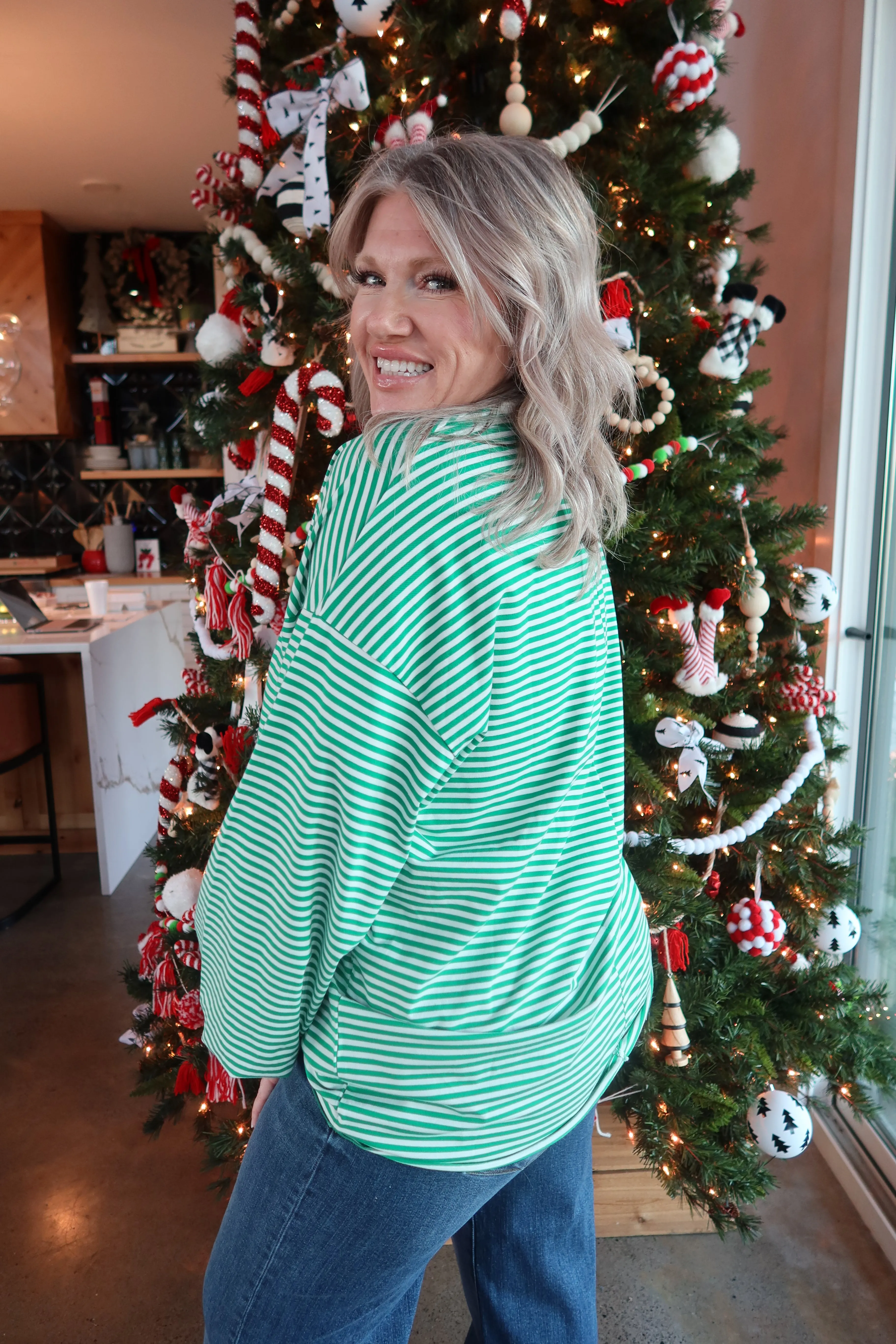 Crew Neck Stripe LS Top