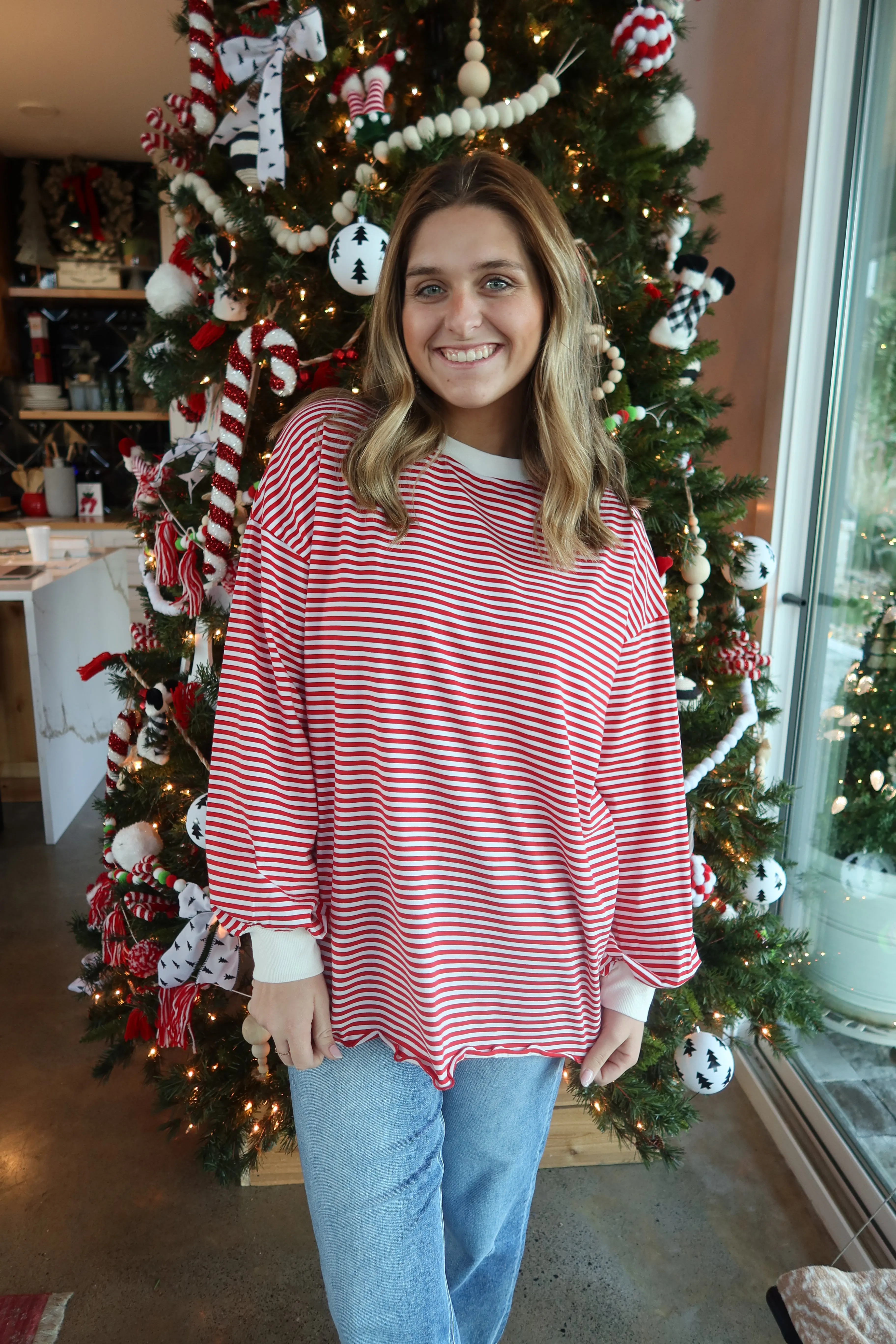 Crew Neck Stripe LS Top