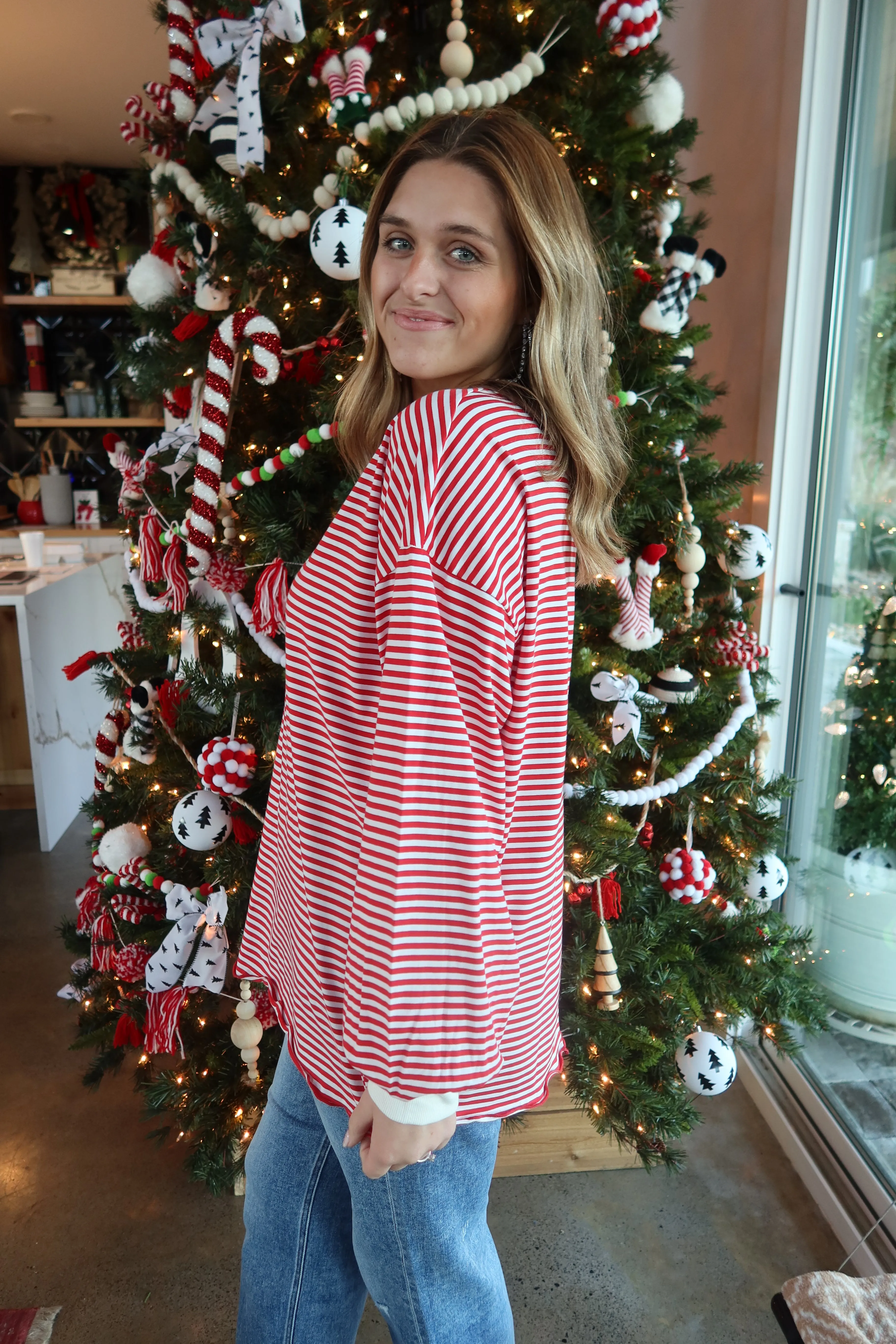Crew Neck Stripe LS Top