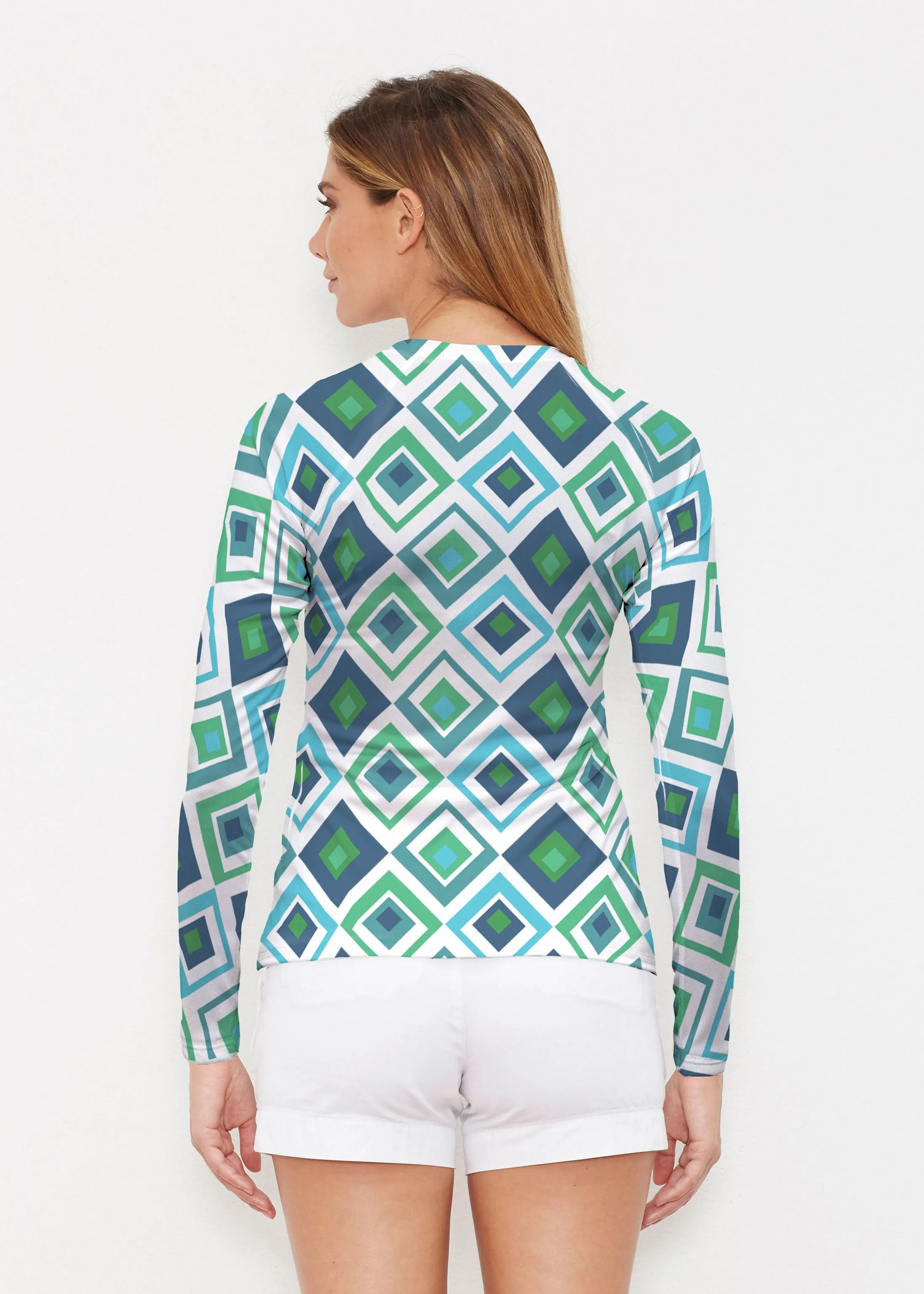 Cubed Blue (7807) ~ Long Sleeve Rash Guard