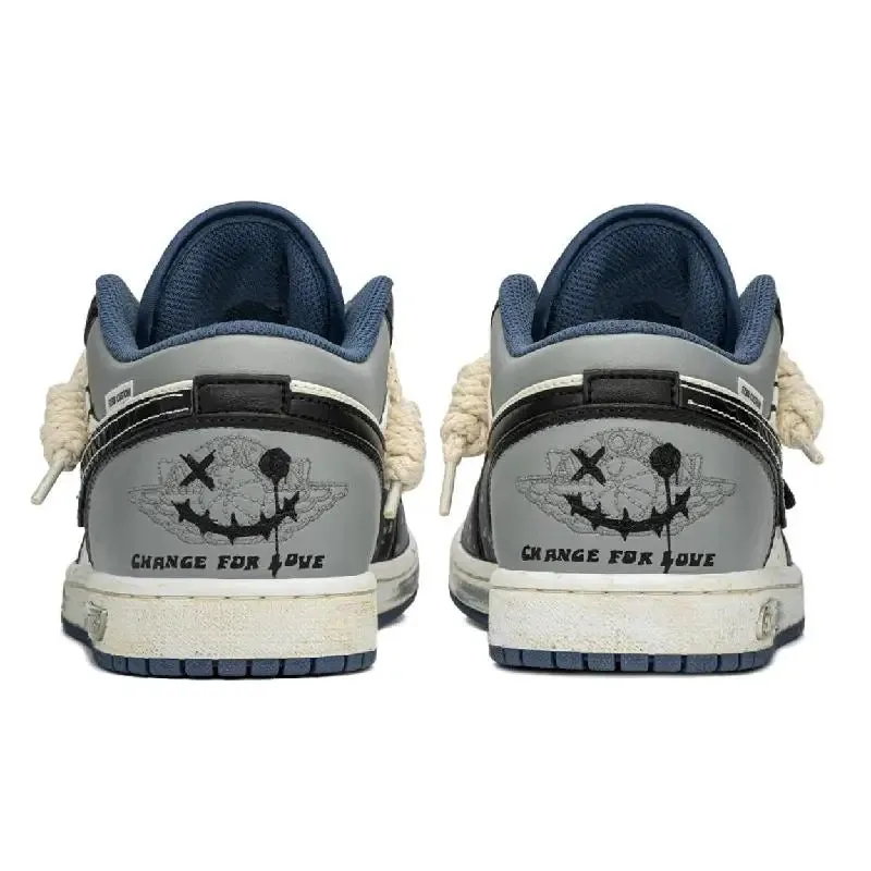 【Customize】Air Jordan 1 Vintage Basketball Shoes Men Low-top Black/grey Sneakers shoes 553558-414
