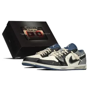 【Customize】Air Jordan 1 Vintage Basketball Shoes Men Low-top Black/grey Sneakers shoes 553558-414