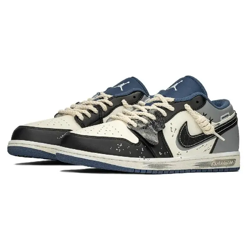 【Customize】Air Jordan 1 Vintage Basketball Shoes Men Low-top Black/grey Sneakers shoes 553558-414