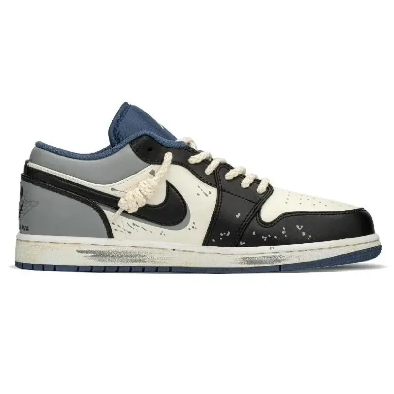 【Customize】Air Jordan 1 Vintage Basketball Shoes Men Low-top Black/grey Sneakers shoes 553558-414