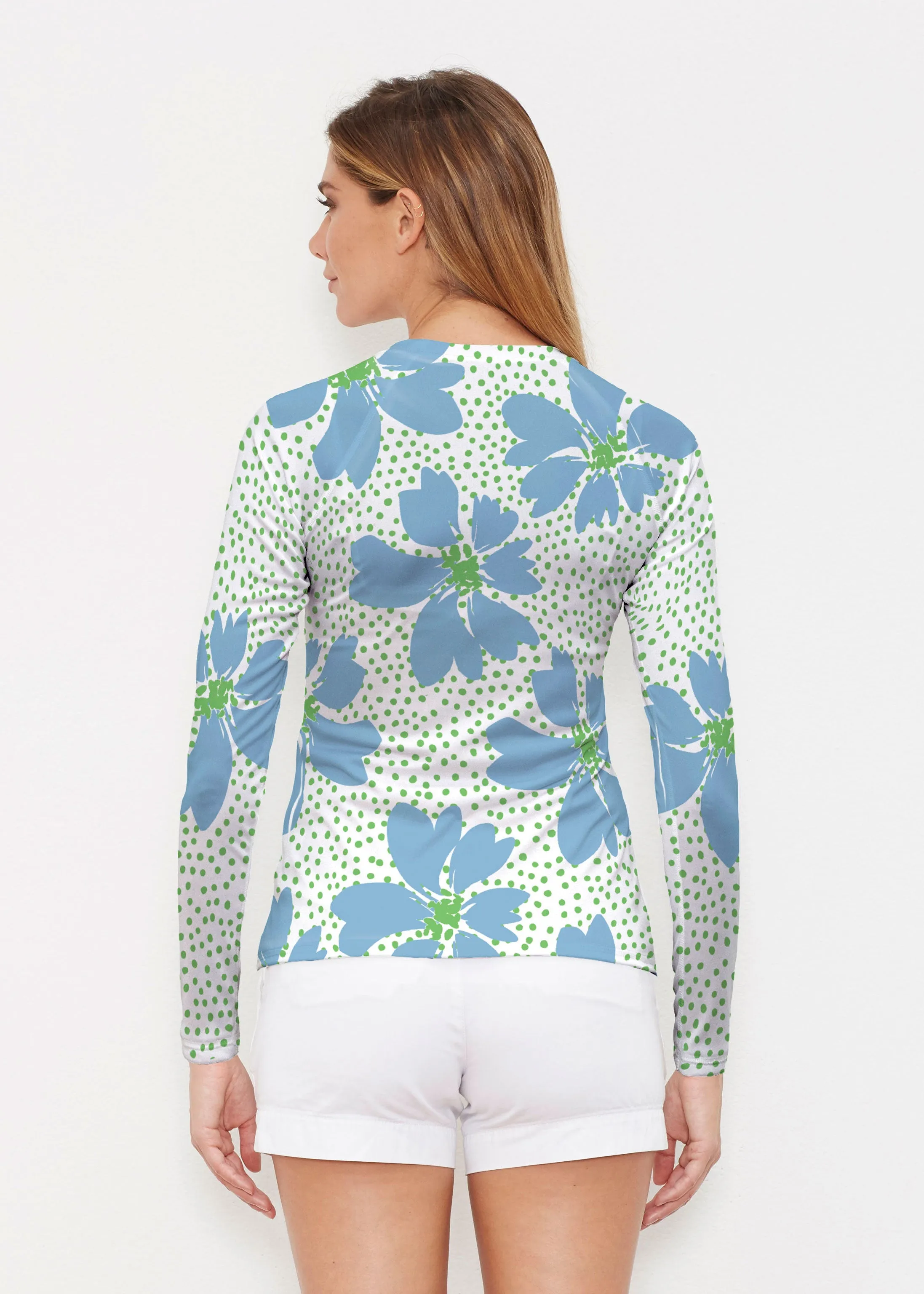 Daisy Dots Blue (8081) ~ Long Sleeve Rash Guard