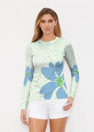 Daisy Dots Blue (8081) ~ Long Sleeve Rash Guard